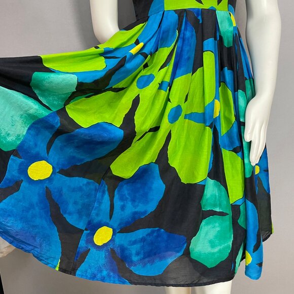 Jax Floral Dress FLAWS A-Line Size 6 Blue Green Yellow Fit and Flare Sleeveless - Picture 4 of 14